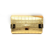 Chanel | Metallic Gold Chocolate Bar Flap Clutch | Chain Strap | Gold Hardware