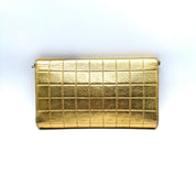 Chanel | Metallic Gold Chocolate Bar Flap Clutch | Chain Strap | Gold Hardware