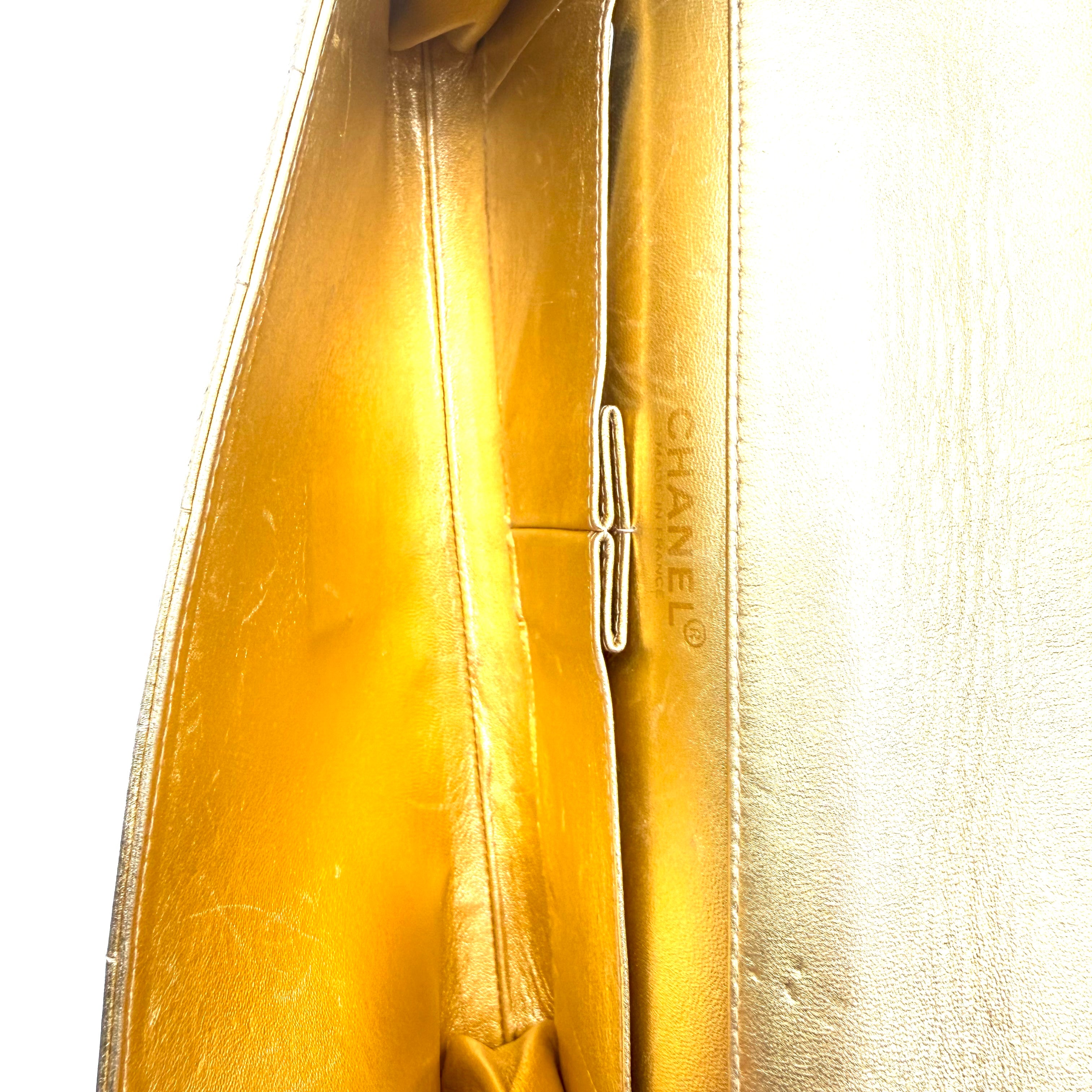 Chanel | Metallic Gold Chocolate Bar Flap Clutch | Chain Strap | Gold Hardware
