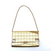 Chanel | Metallic Gold Chocolate Bar Flap Clutch | Chain Strap | Gold Hardware