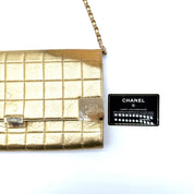 Chanel | Metallic Gold Chocolate Bar Flap Clutch | Chain Strap | Gold Hardware