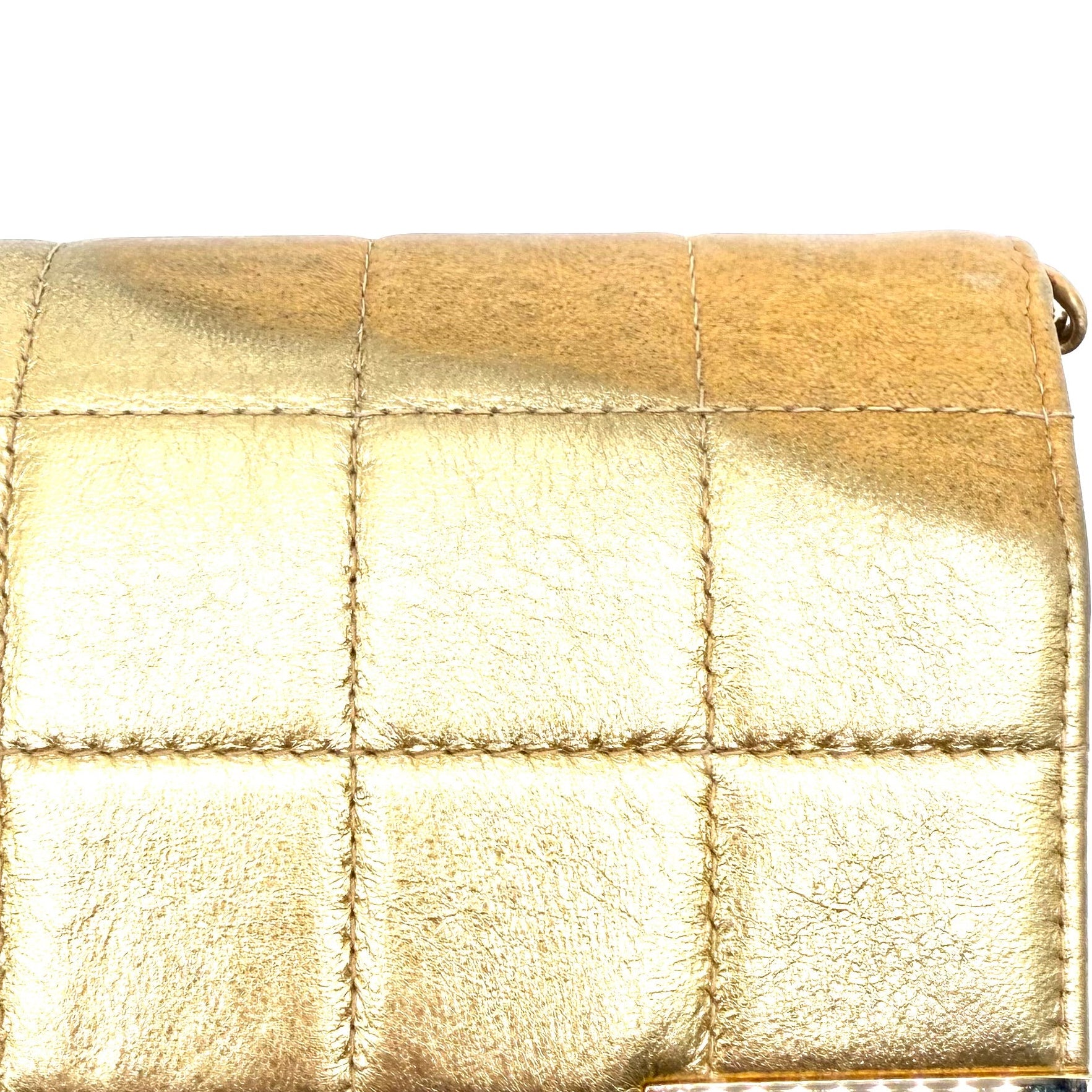 Chanel | Metallic Gold Chocolate Bar Flap Clutch | Chain Strap | Gold Hardware