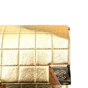 Chanel | Metallic Gold Chocolate Bar Flap Clutch | Chain Strap | Gold Hardware
