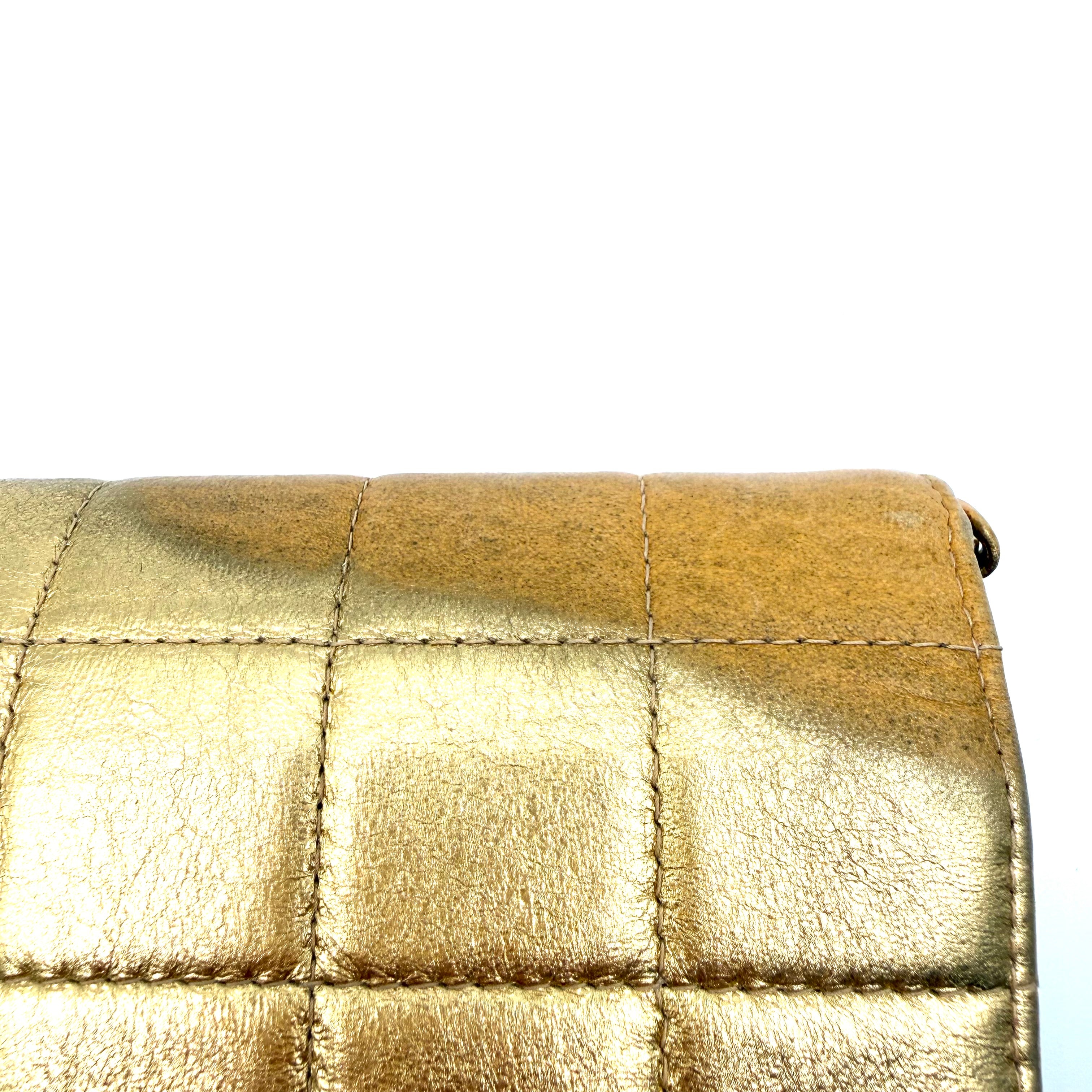 Chanel | Metallic Gold Chocolate Bar Flap Clutch | Chain Strap | Gold Hardware