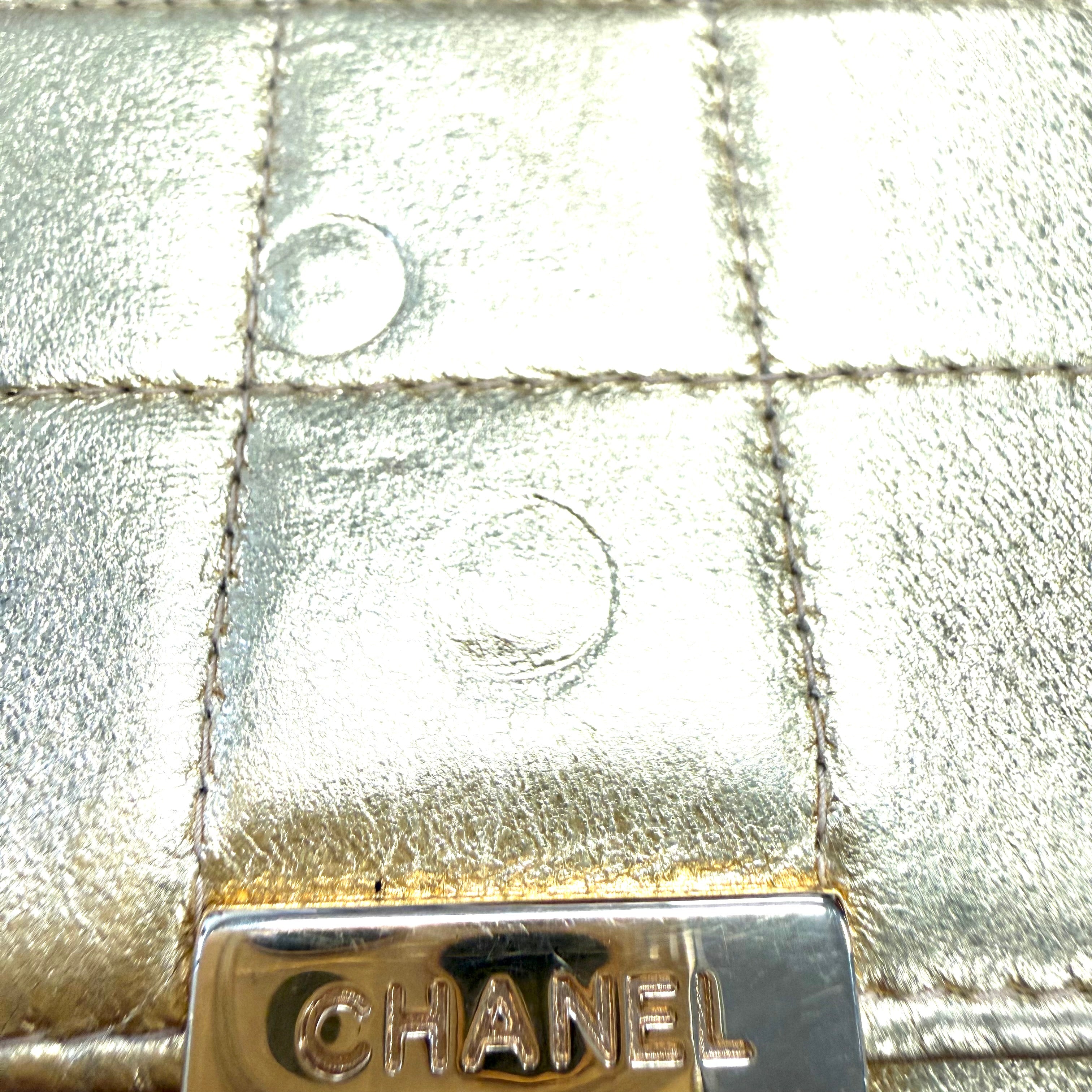 Chanel | Metallic Gold Chocolate Bar Flap Clutch | Chain Strap | Gold Hardware