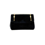 Gucci | Black Suede Flap Clutch | Woven Chain Strap | Gold Hardware