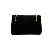 Gucci | Black Suede Flap Clutch | Woven Chain Strap | Gold Hardware