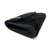Gucci | Black Suede Flap Clutch | Woven Chain Strap | Gold Hardware