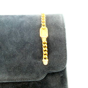 Gucci | Black Suede Flap Clutch | Woven Chain Strap | Gold Hardware