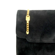 Gucci | Black Suede Flap Clutch | Woven Chain Strap | Gold Hardware