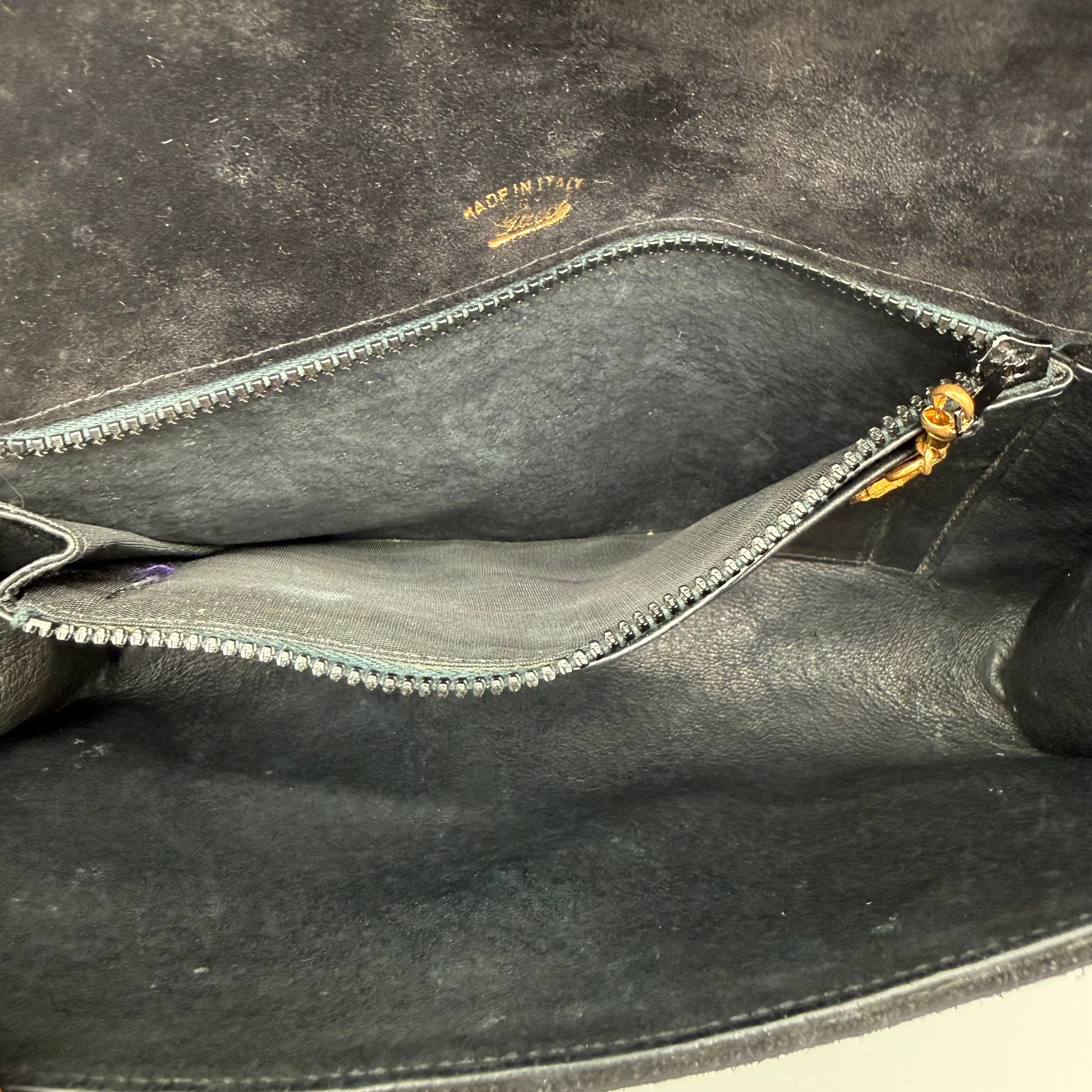 Gucci | Black Suede Flap Clutch | Woven Chain Strap | Gold Hardware