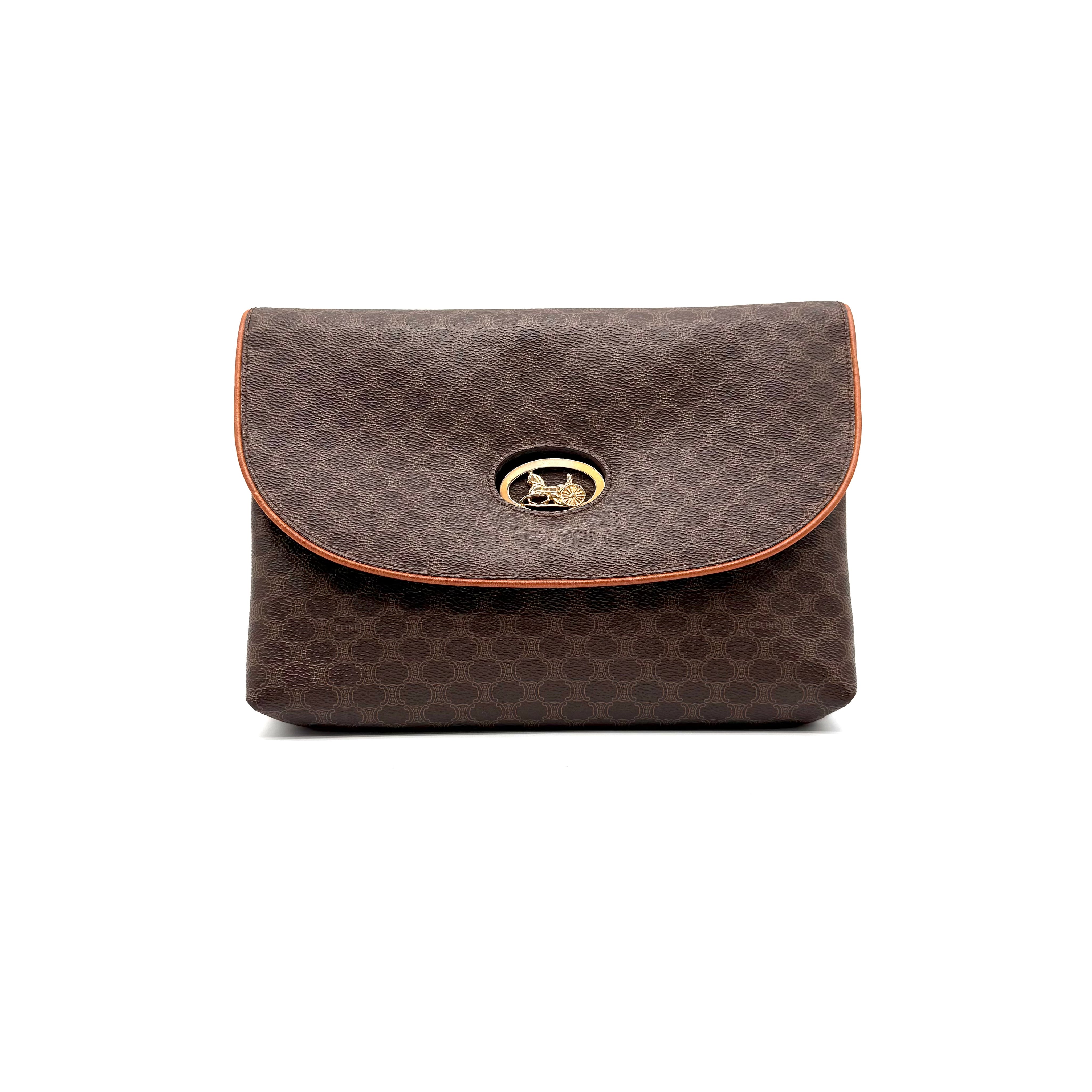 Céline | Macadam Canvas Flap Crossbody | Adjustable Leather Strap | Gold Hardware