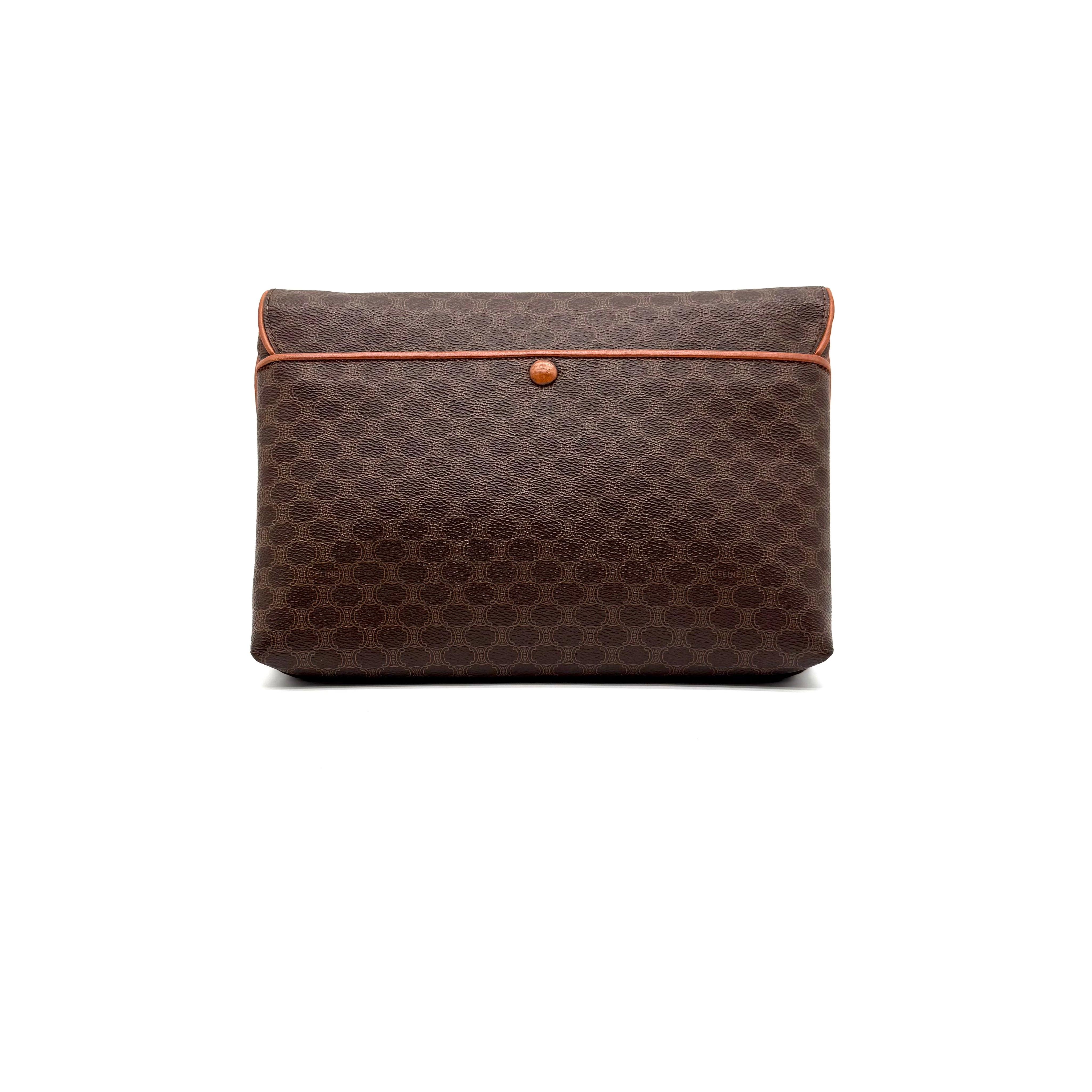 Céline | Macadam Canvas Flap Crossbody | Adjustable Leather Strap | Gold Hardware
