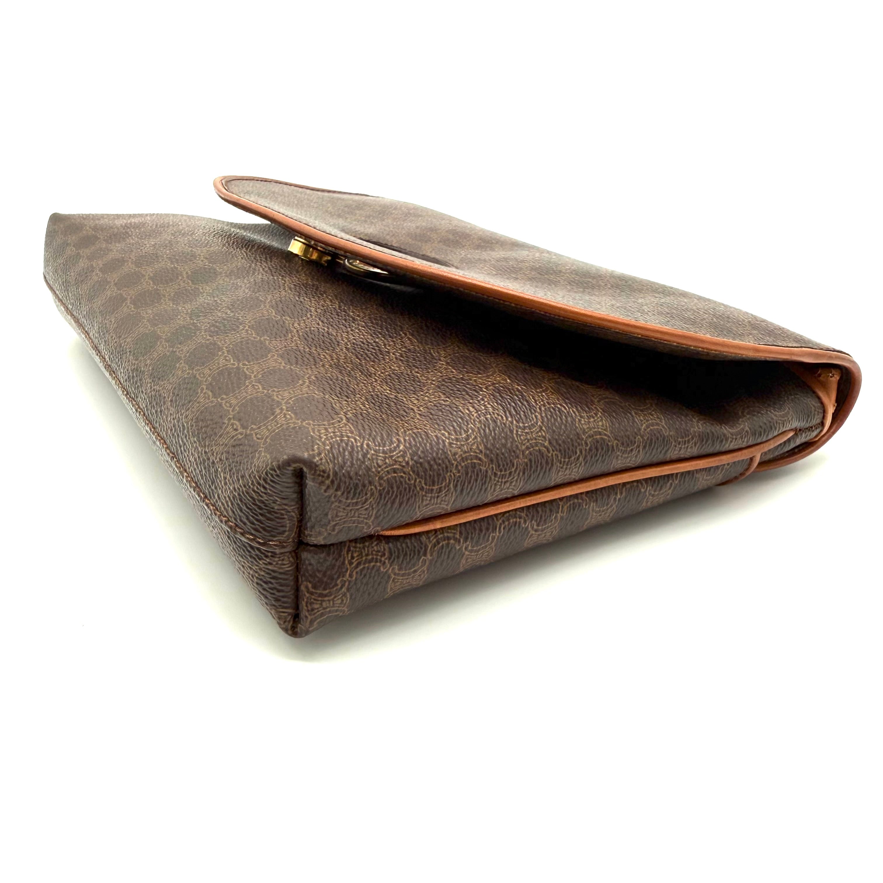 Céline | Macadam Canvas Flap Crossbody | Adjustable Leather Strap | Gold Hardware
