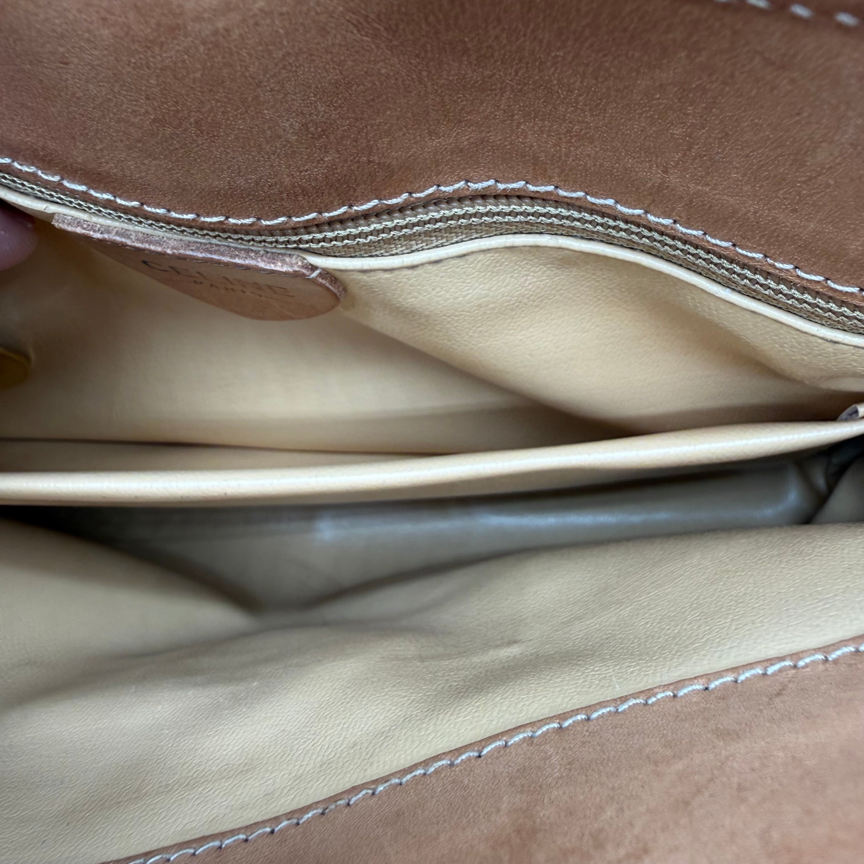 Céline | Macadam Canvas Flap Crossbody | Adjustable Leather Strap | Gold Hardware