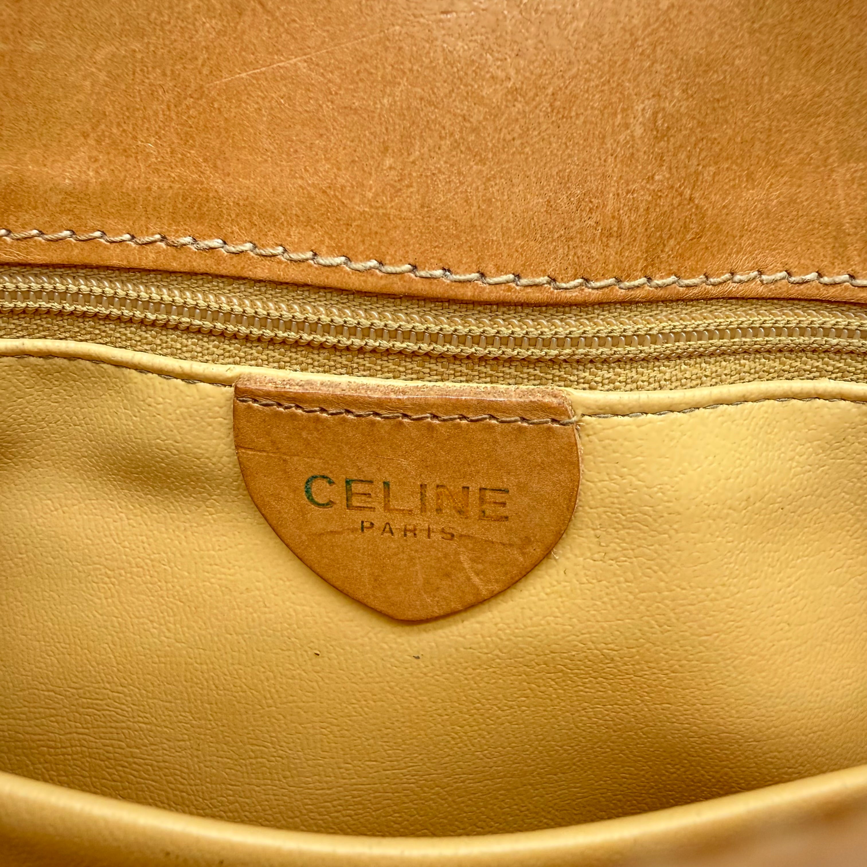 Céline | Macadam Canvas Flap Crossbody | Adjustable Leather Strap | Gold Hardware