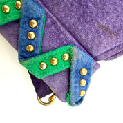YSL | Purple Suede Zigzag Shoulder Bag | Woven Chevron Trim | Gold Hardware