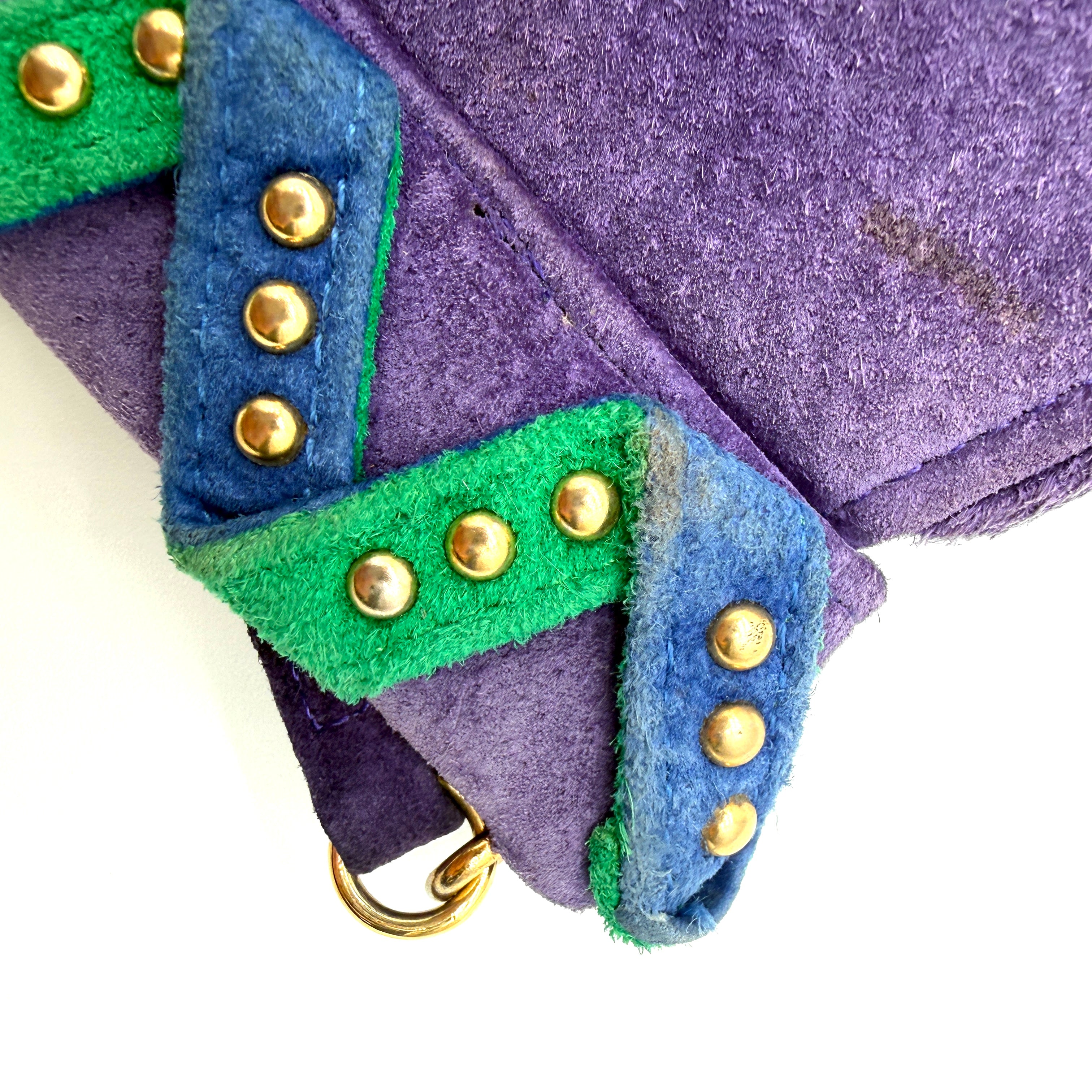 YSL | Purple Suede Zigzag Shoulder Bag | Woven Chevron Trim | Gold Hardware