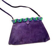 YSL | Purple Suede Zigzag Shoulder Bag | Woven Chevron Trim | Gold Hardware
