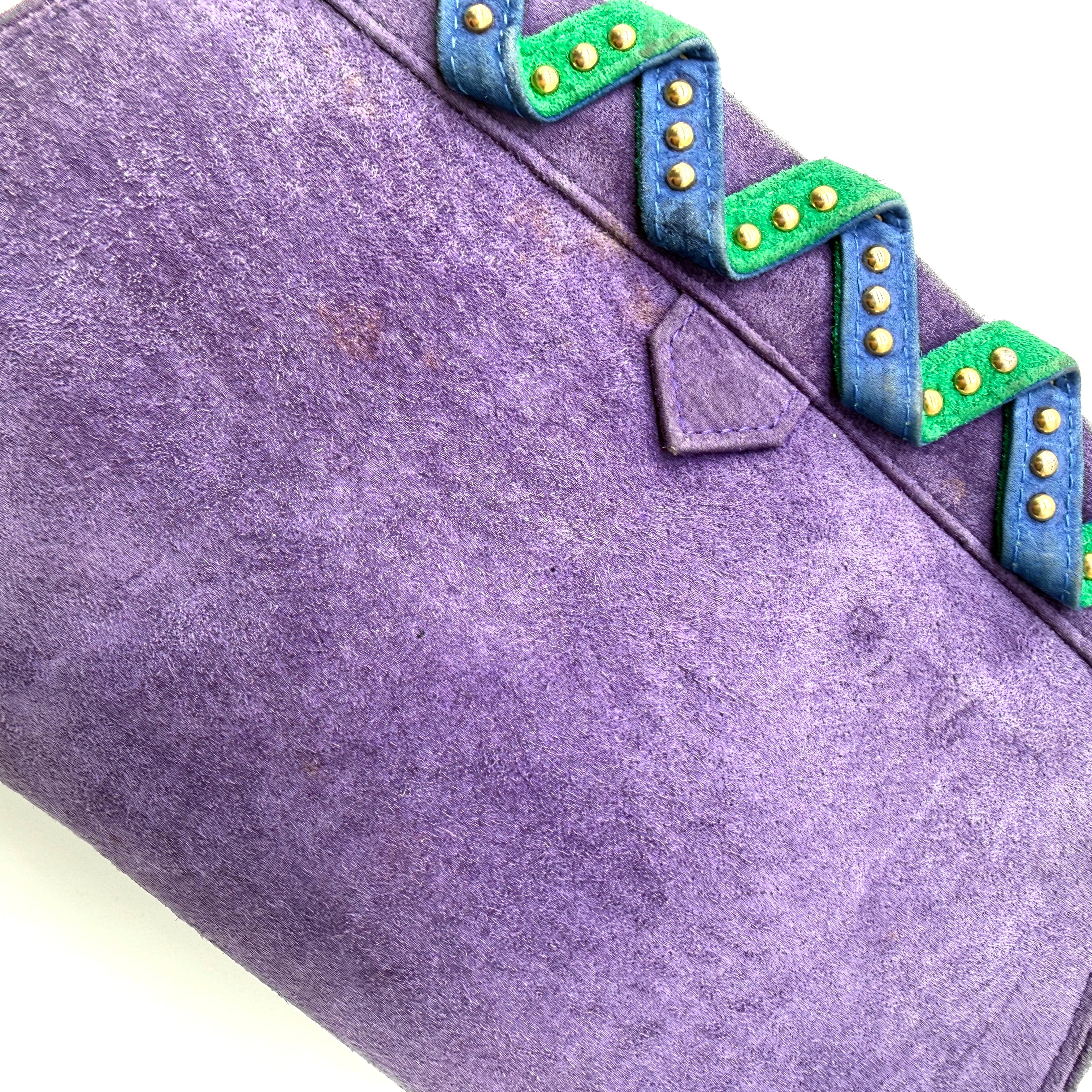 YSL | Purple Suede Zigzag Shoulder Bag | Woven Chevron Trim | Gold Hardware