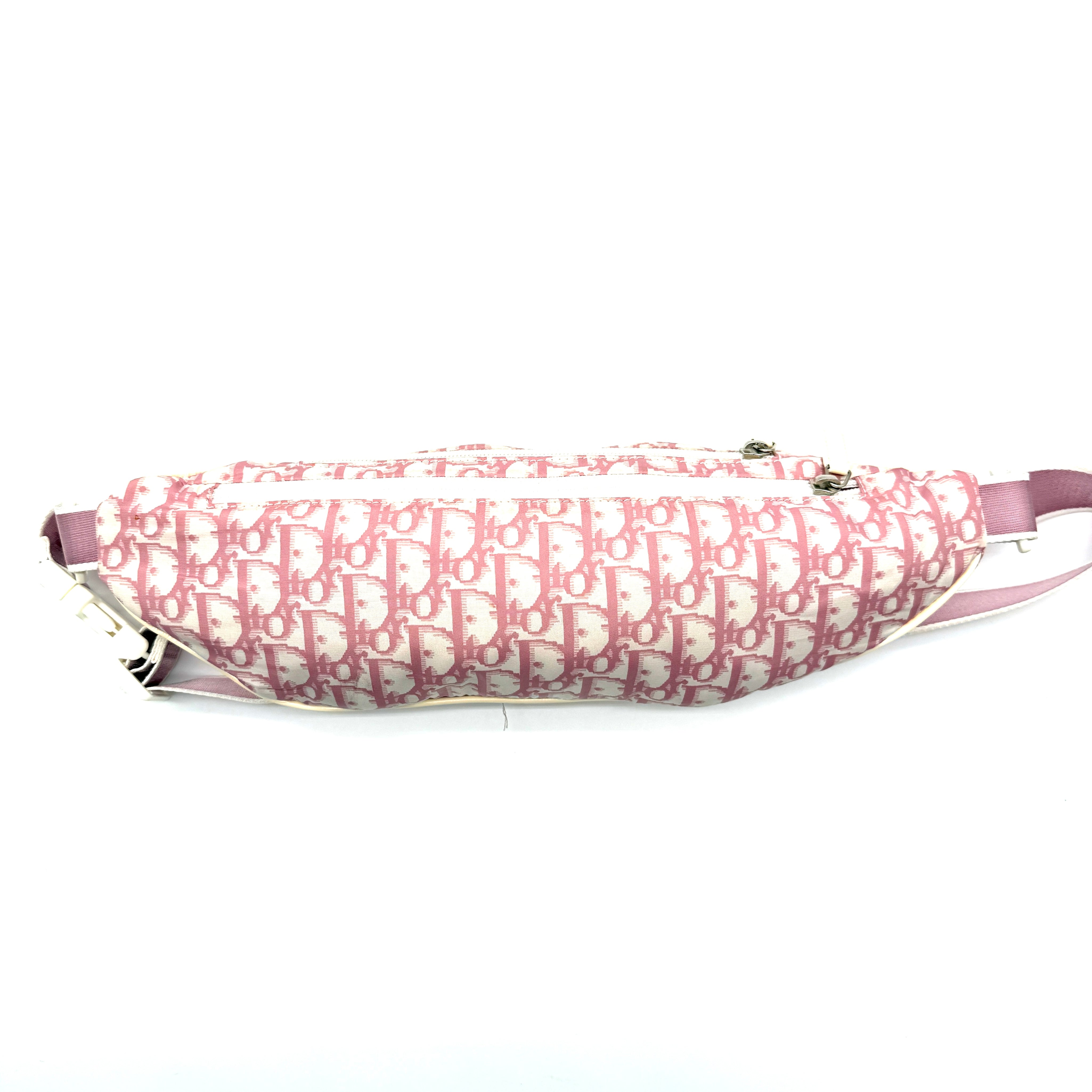 Christian Dior | Trotter Girly Pink Diorissimo Belt Bag | "2" Racing Stripe Detail | White Trim