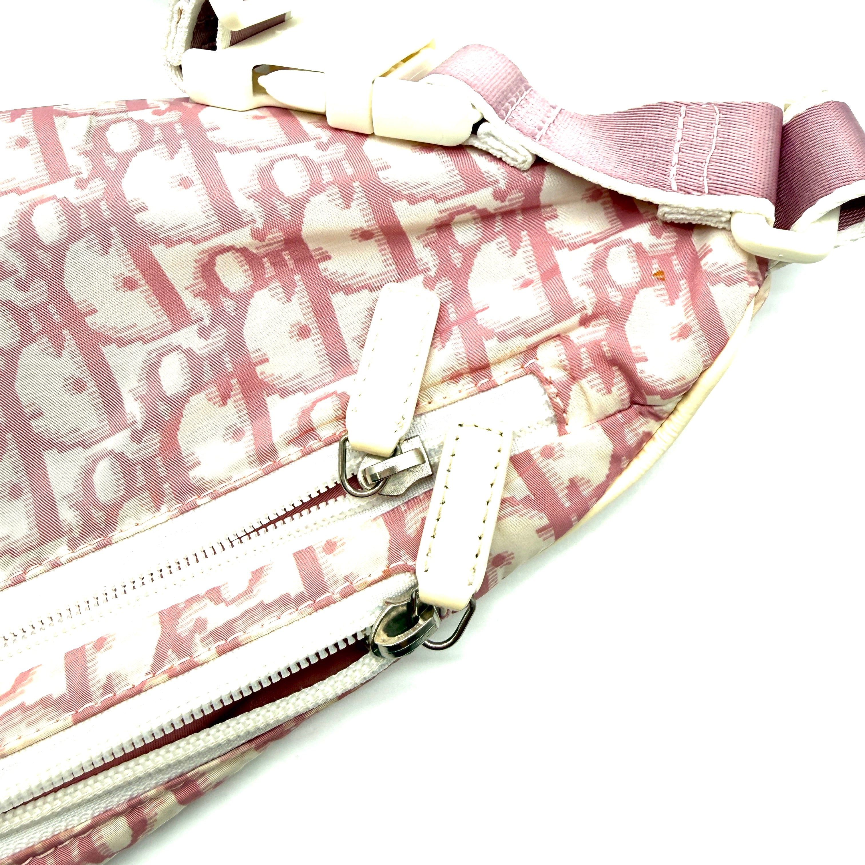 Christian Dior | Trotter Girly Pink Diorissimo Belt Bag | "2" Racing Stripe Detail | White Trim