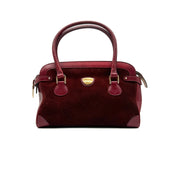 Gucci |  Vintage Burgundy Suede & Leather Top Handle Bag | Gold GG Shield Hardware