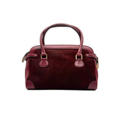 Gucci |  Vintage Burgundy Suede & Leather Top Handle Bag | Gold GG Shield Hardware