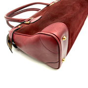 Gucci |  Vintage Burgundy Suede & Leather Top Handle Bag | Gold GG Shield Hardware