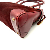 Gucci |  Vintage Burgundy Suede & Leather Top Handle Bag | Gold GG Shield Hardware