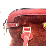 Gucci |  Vintage Burgundy Suede & Leather Top Handle Bag | Gold GG Shield Hardware