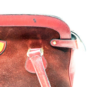 Gucci |  Vintage Burgundy Suede & Leather Top Handle Bag | Gold GG Shield Hardware