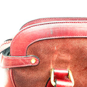 Gucci |  Vintage Burgundy Suede & Leather Top Handle Bag | Gold GG Shield Hardware