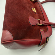 Gucci |  Vintage Burgundy Suede & Leather Top Handle Bag | Gold GG Shield Hardware