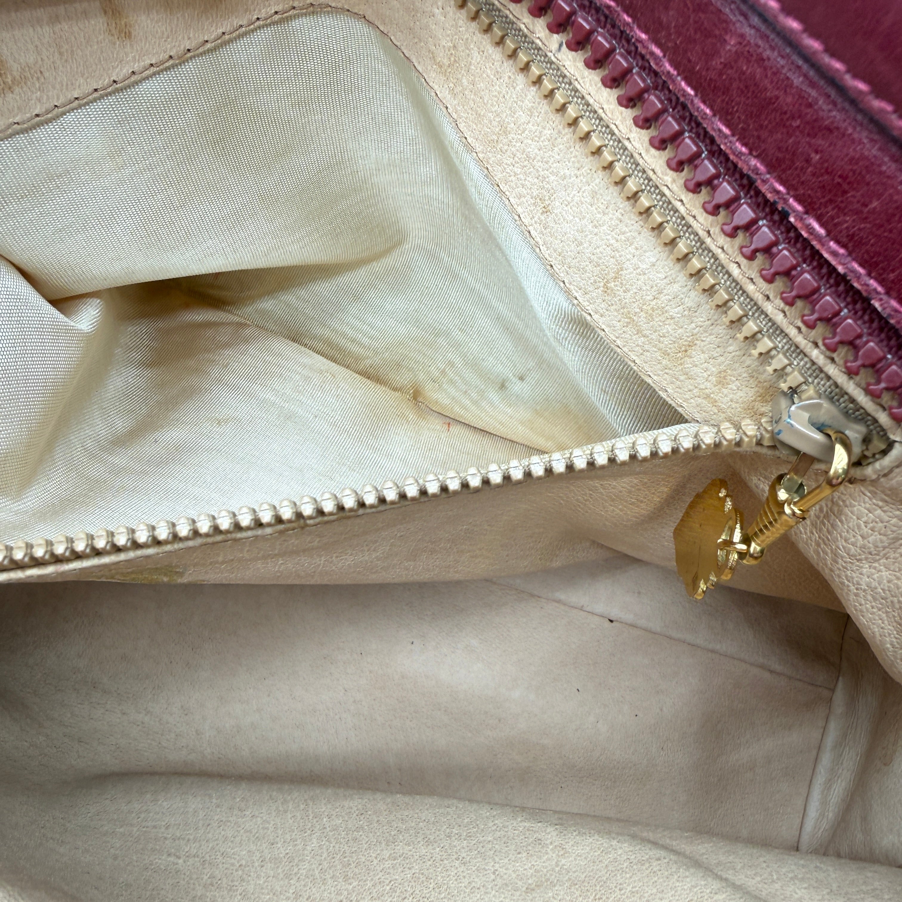 Gucci |  Vintage Burgundy Suede & Leather Top Handle Bag | Gold GG Shield Hardware