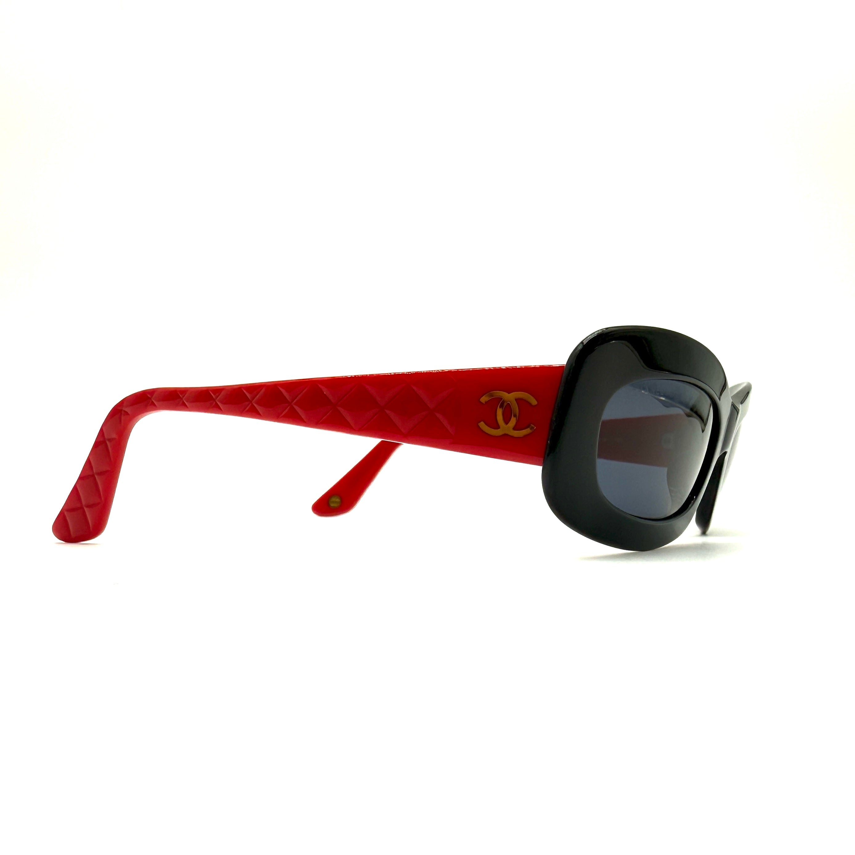 Chanel | Oval Sunglasses | Quilted Red Temples | Gold Hardware