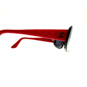 Chanel | Oval Sunglasses | Quilted Red Temples | Gold Hardware