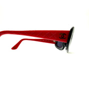 Chanel | Oval Sunglasses | Quilted Red Temples | Gold Hardware