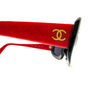 Chanel | Oval Sunglasses | Quilted Red Temples | Gold Hardware