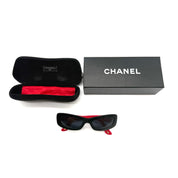 Chanel | Oval Sunglasses | Quilted Red Temples | Gold Hardware