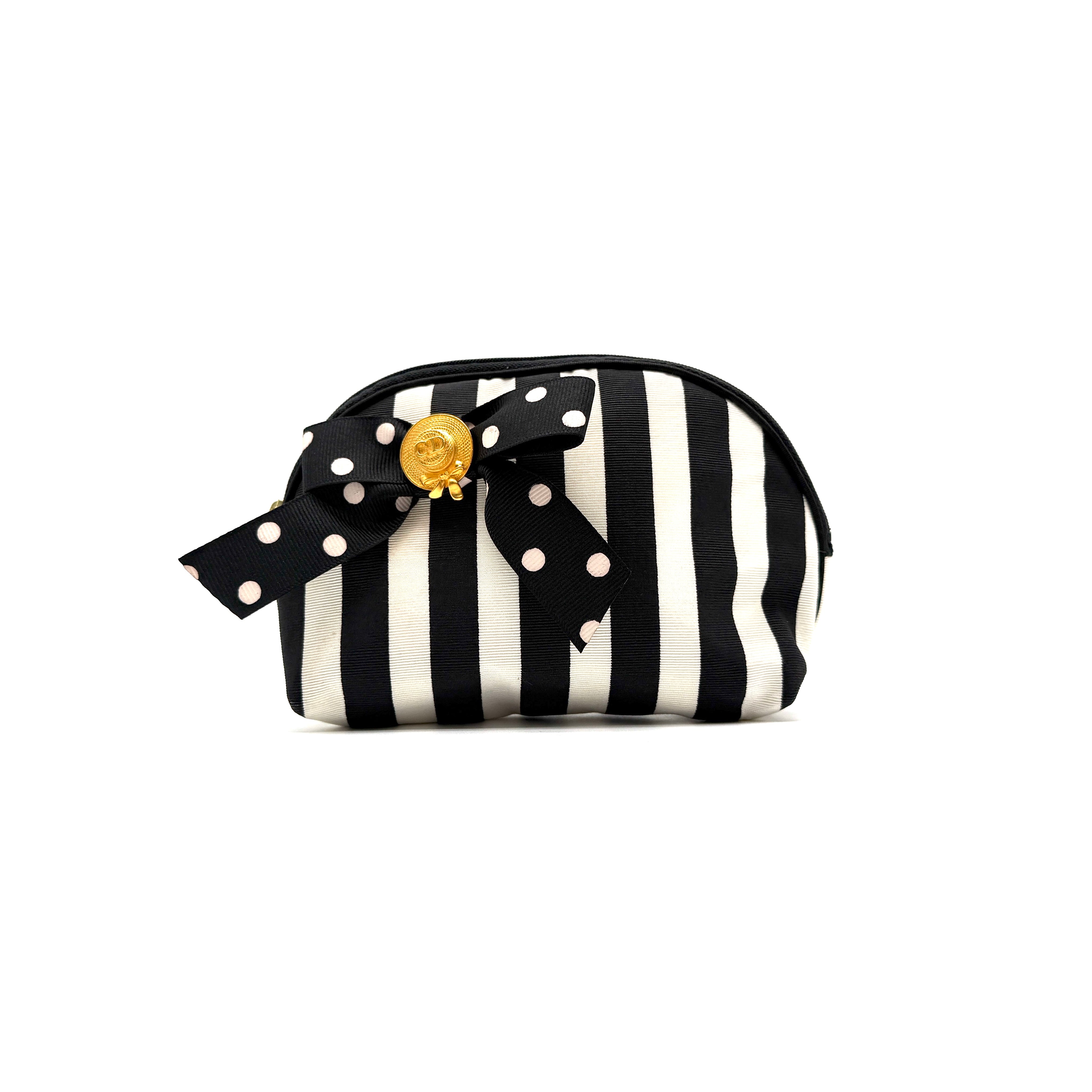 Christian Dior | Striped Cosmetic Pouch | Polka Dot Bow | Gold Hardware
