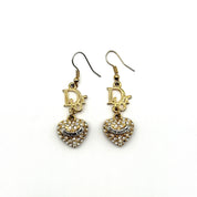 Christian Dior | Crystal Heart Drop Earrings | Gold-Tone | Hook Fastening