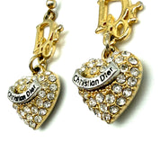 Christian Dior | Crystal Heart Drop Earrings | Gold-Tone | Hook Fastening
