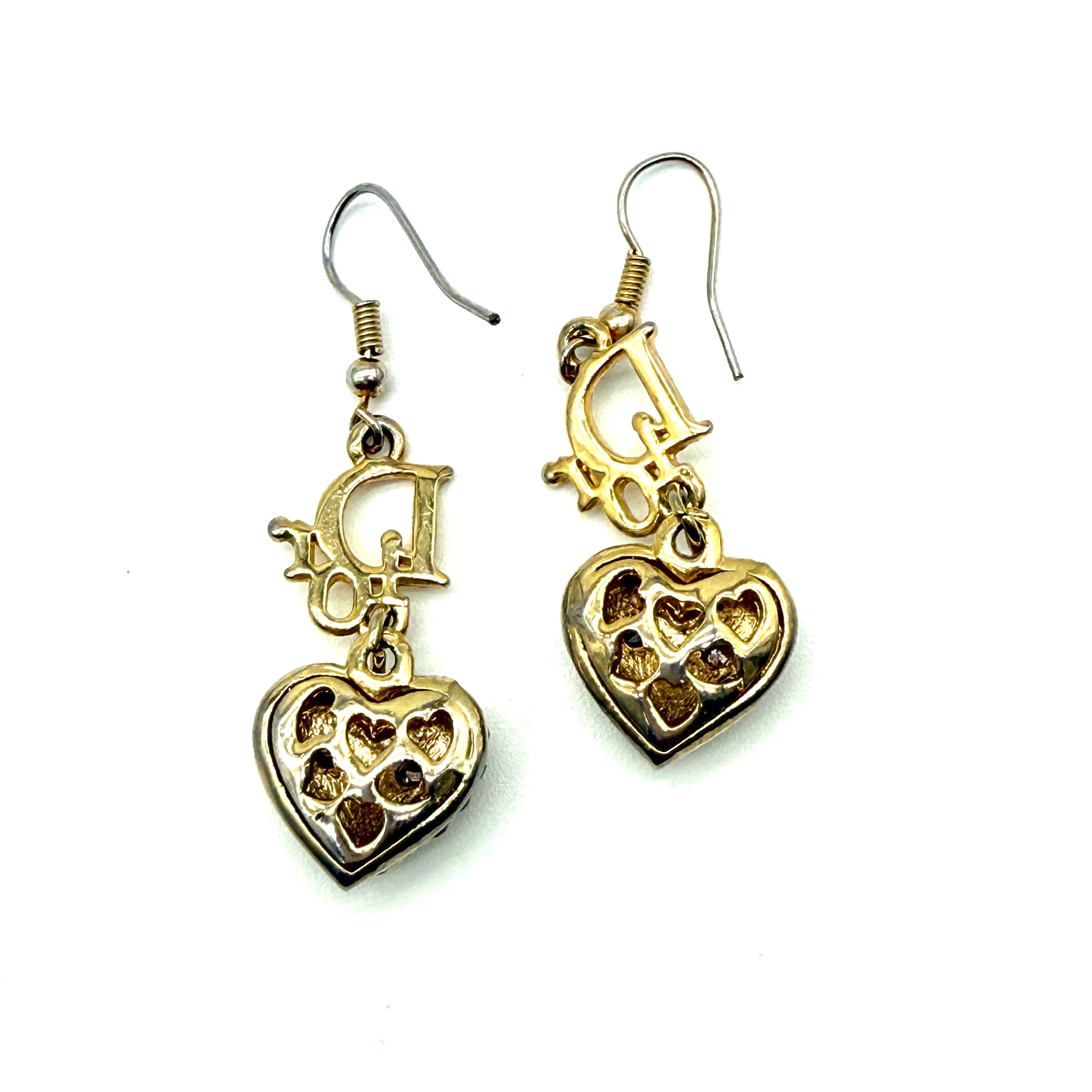 Christian Dior | Crystal Heart Drop Earrings | Gold-Tone | Hook Fastening