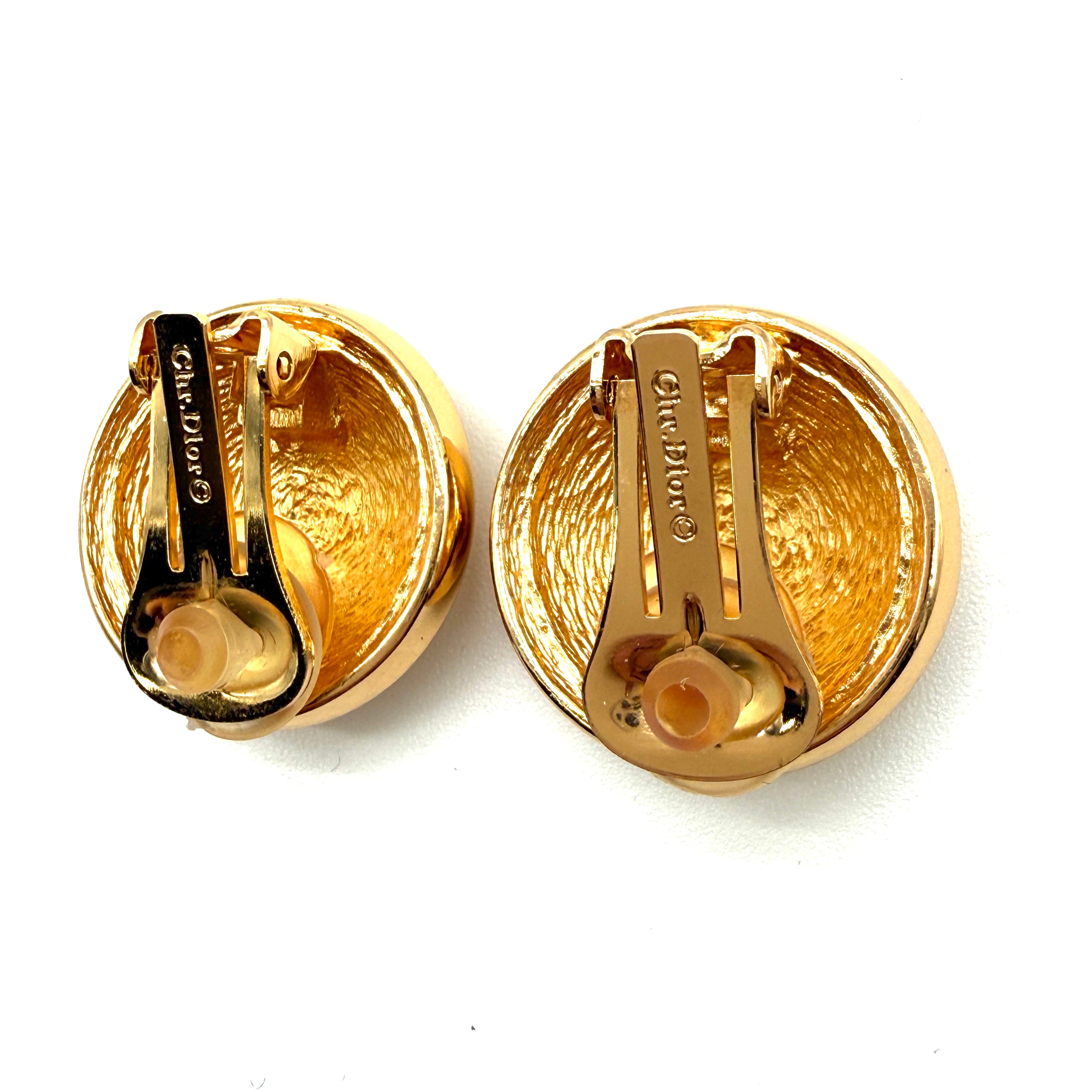 Christian Dior | CD Monogram Button Earrings | Gold-Tone | Clip-On