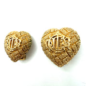 Christian Dior | Textured Heart Earrings | Gold-Tone | Clip-On