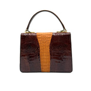 JRA | Crocodile Kelly-Style Handbag | Two-Tone Brown | Gold Hardware