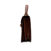 JRA | Crocodile Kelly-Style Handbag | Two-Tone Brown | Gold Hardware