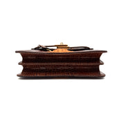 JRA | Crocodile Kelly-Style Handbag | Two-Tone Brown | Gold Hardware