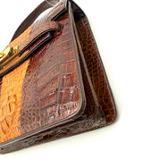JRA | Crocodile Kelly-Style Handbag | Two-Tone Brown | Gold Hardware